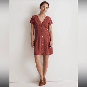 NWOT Madewell Shirred Button Front Mini Dress in Antique Rose